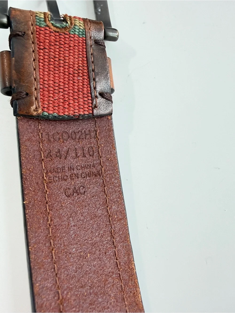 Columbia Sportswear Vintage Leather Belt Red Yellow Woven Inlay Southwestern 44